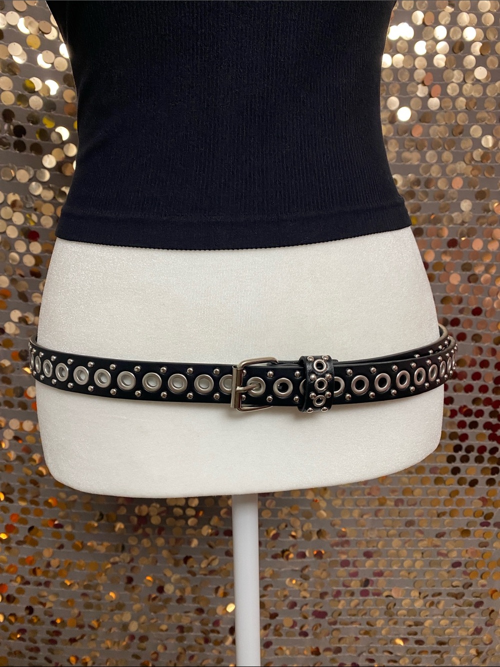 Black studded belt with silver accents #407